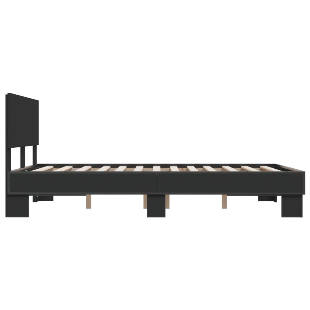 Bed Frame Black 120X190 Cm Small Double Engineered Wood And Metal