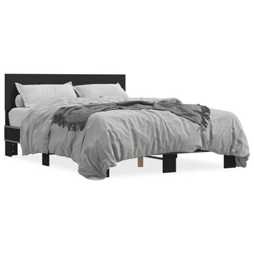 Bed Frame Black 135X190 Cm Double Engineered Wood And Metal