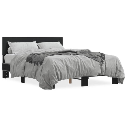 Bed Frame Black 135X190 Cm Double Engineered Wood And Metal