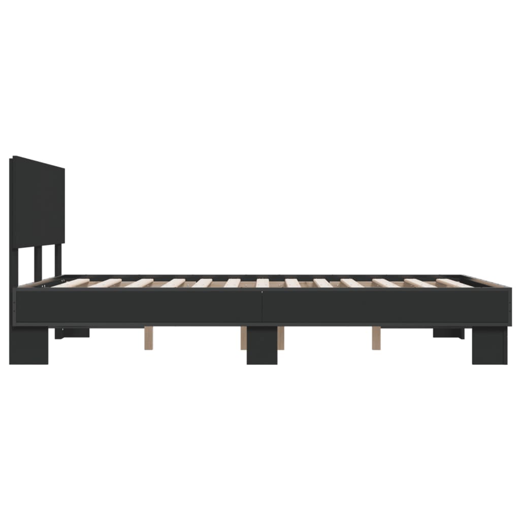 Bed Frame Black 135X190 Cm Double Engineered Wood And Metal