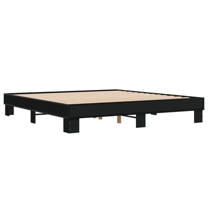 Bed Frame Black 200X200 Cm Engineered Wood And Metal