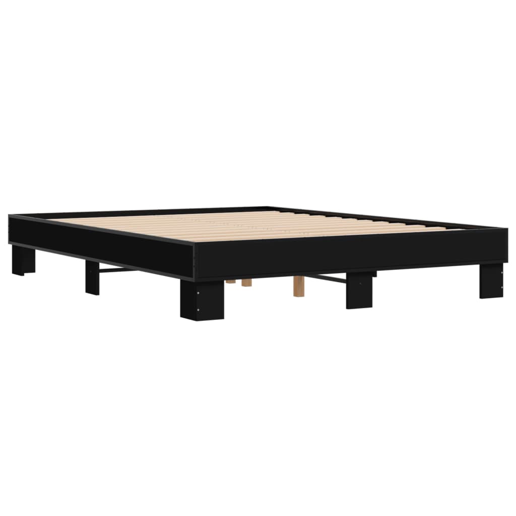 Bed Frame Black 150X200 Cm King Size Engineered Wood And Metal