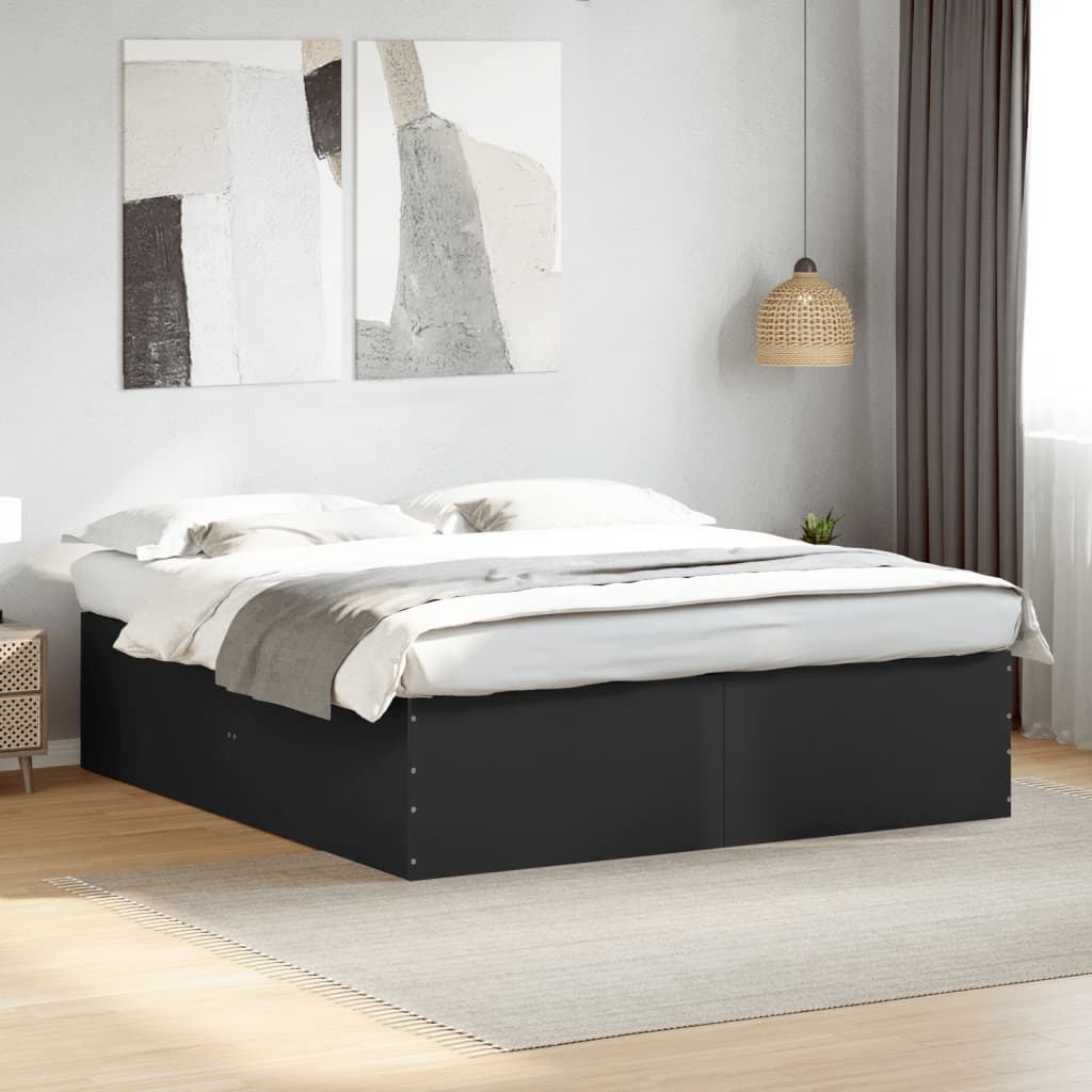 Bed Frame Black 180X200 Cm Super King Engineered Wood