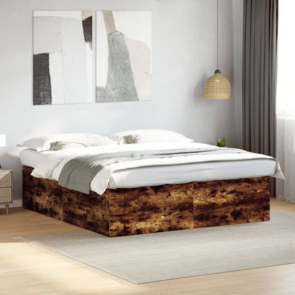 Bed Frame Smoked Oak 180X200 Cm Super King Engineered Wood