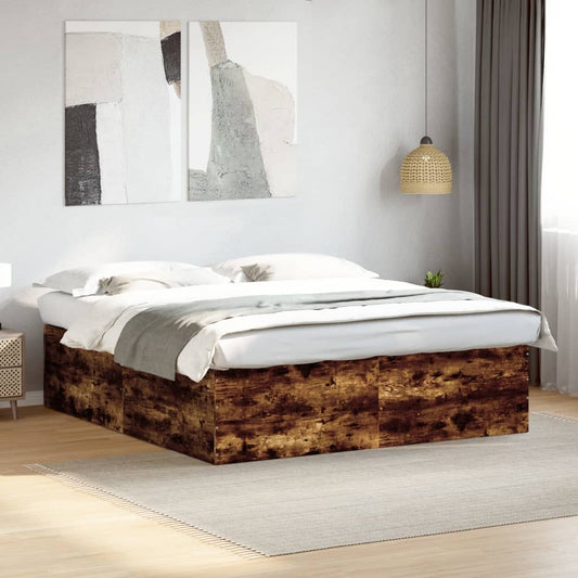 Bed Frame Smoked Oak 180X200 Cm Super King Engineered Wood