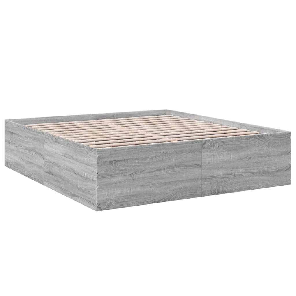 Bed Frame Grey Sonoma 180X200 Cm Super King Engineered Wood