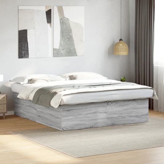 Bed Frame Grey Sonoma 180X200 Cm Super King Engineered Wood