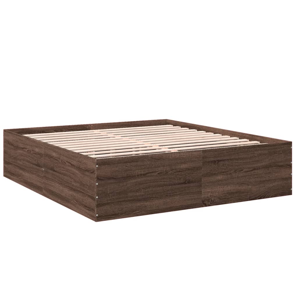 Bed Frame Brown Oak 180X200 Cm Super King Engineered Wood