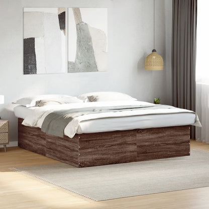 Bed Frame Brown Oak 180X200 Cm Super King Engineered Wood