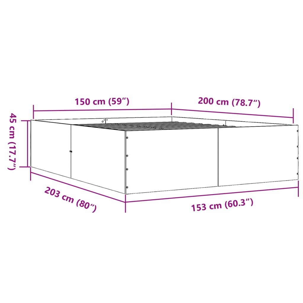 Bed Frame White 150X200 Cm King Size Engineered Wood