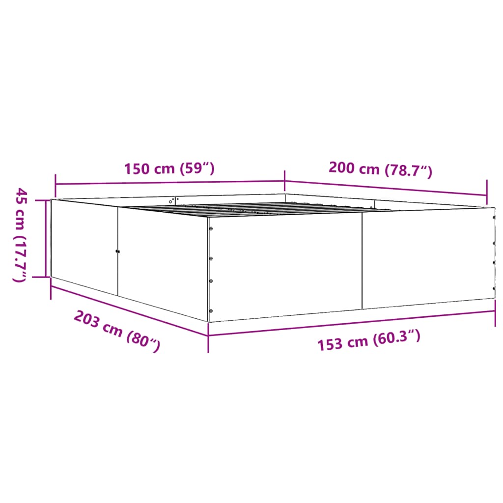 Bed Frame Black 150X200 Cm King Size Engineered Wood