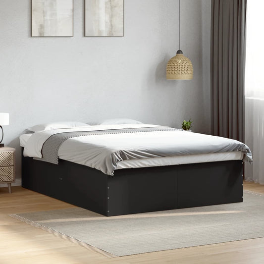 Bed Frame Black 150X200 Cm King Size Engineered Wood