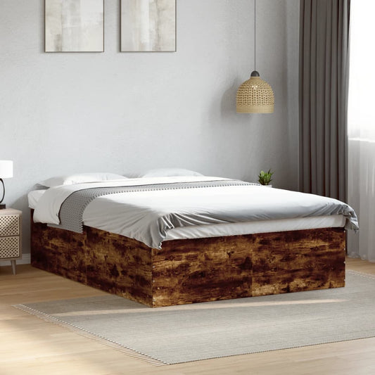 Bed Frame Smoked Oak 150X200 Cm King Size Engineered Wood