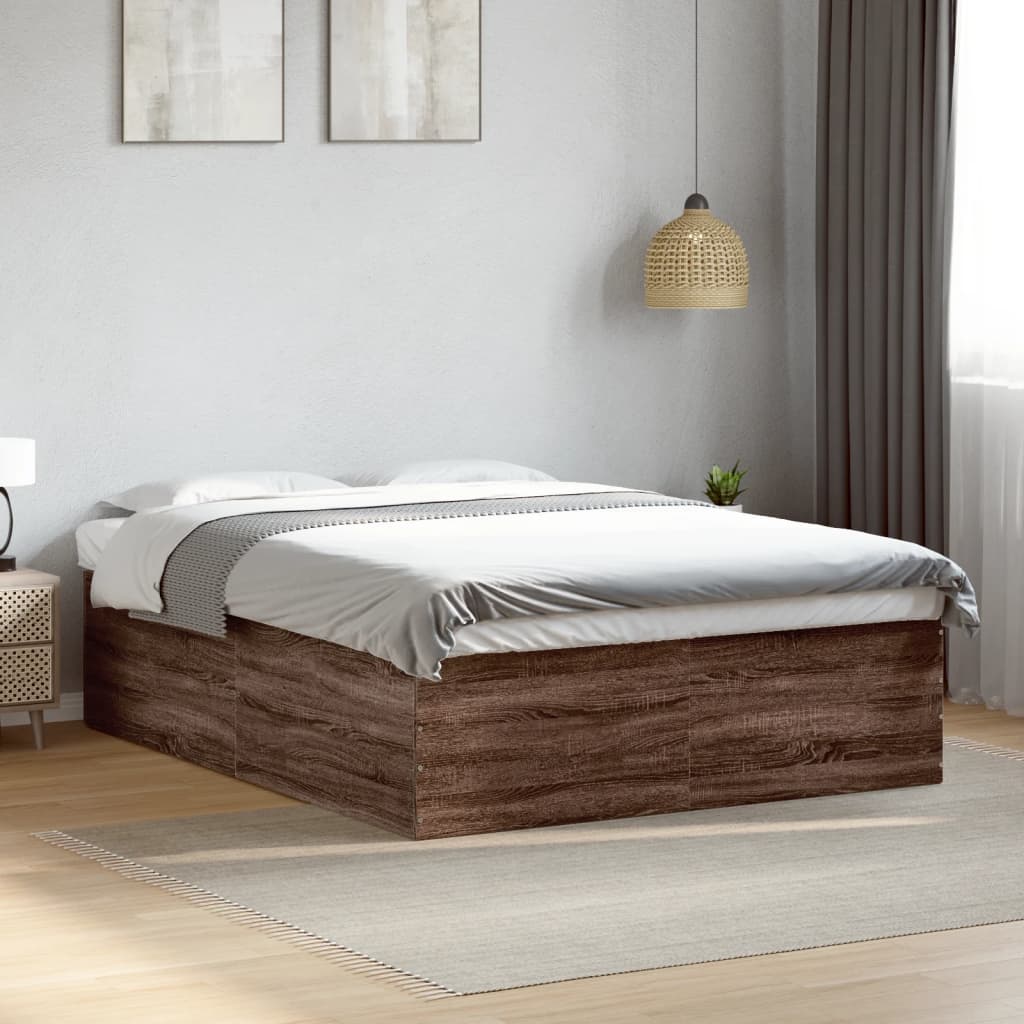 Bed Frame Brown Oak 150X200 Cm King Size Engineered Wood