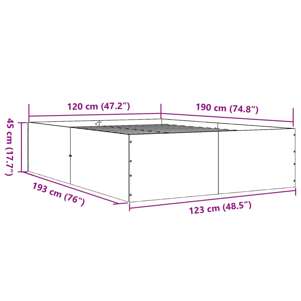 Bed Frame Concrete Grey 120X190 Cm Small Double Engineered Wood