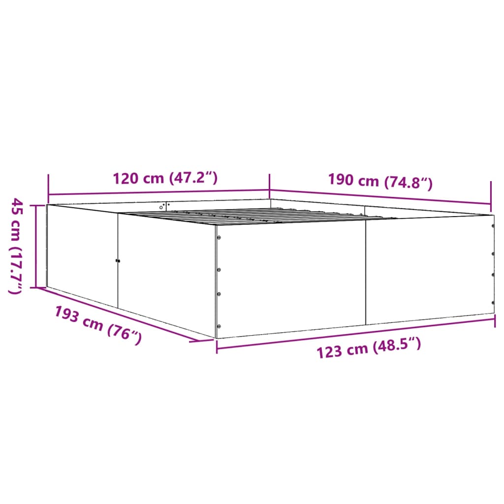 Bed Frame Without Mattress Smoked Oak 120X190 Cm Small Double