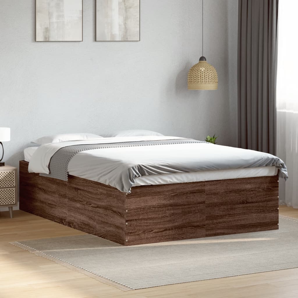 Bed Frame Brown Oak 120X190 Cm Small Double Engineered Wood