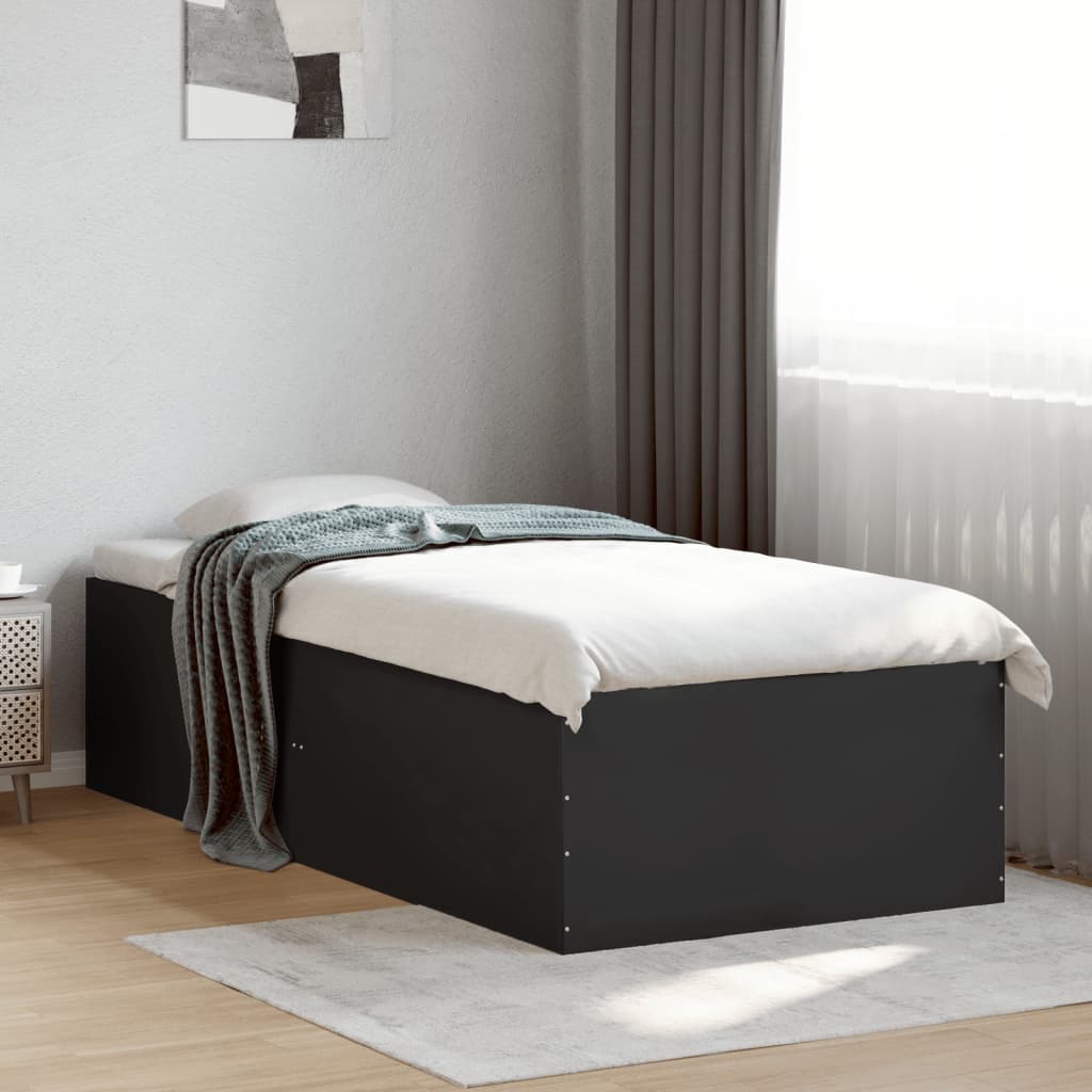 Bed Frame Black 90X190 Cm Single Engineered Wood