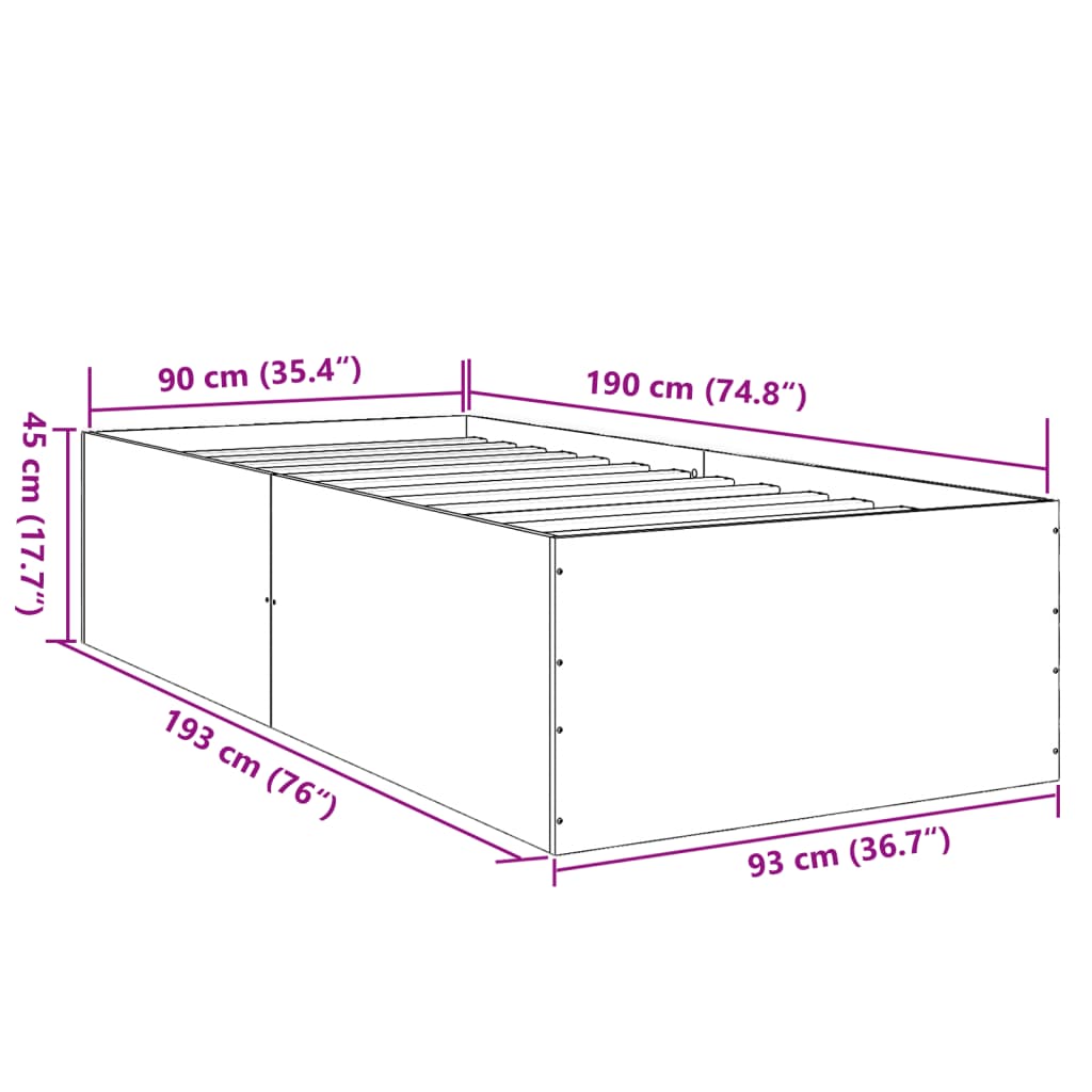 Bed Frame Sonoma Oak 90X190 Cm Single Engineered Wood