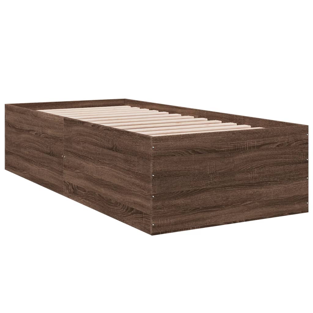 Bed Frame Brown Oak 90X190 Cm Single Engineered Wood