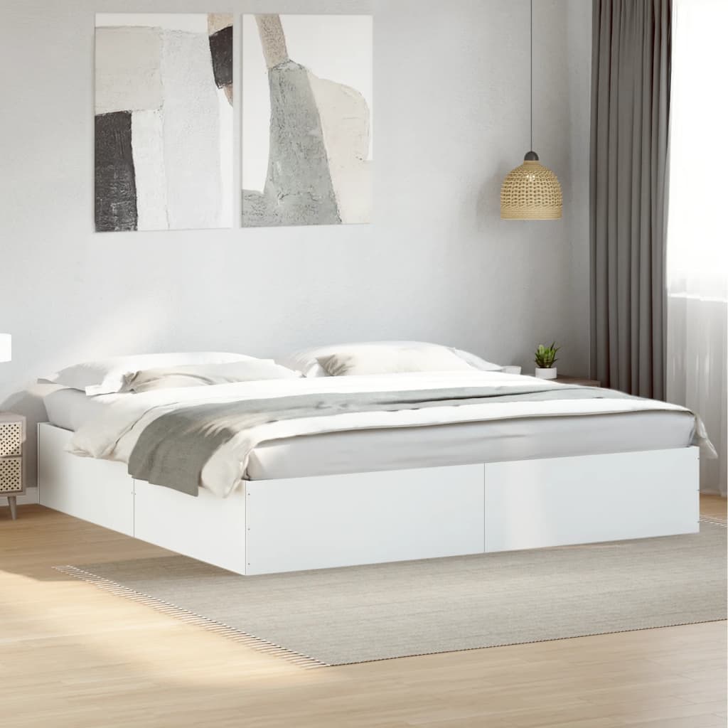 Bed Frame White 180X200 Cm Super King Engineered Wood