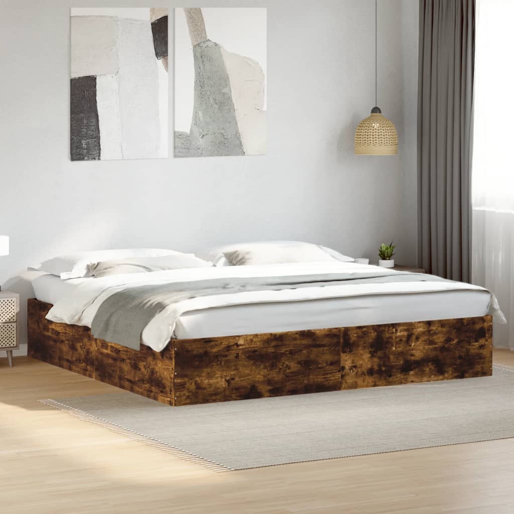 Bed Frame Smoked Oak 180X200 Cm Super King Engineered Wood