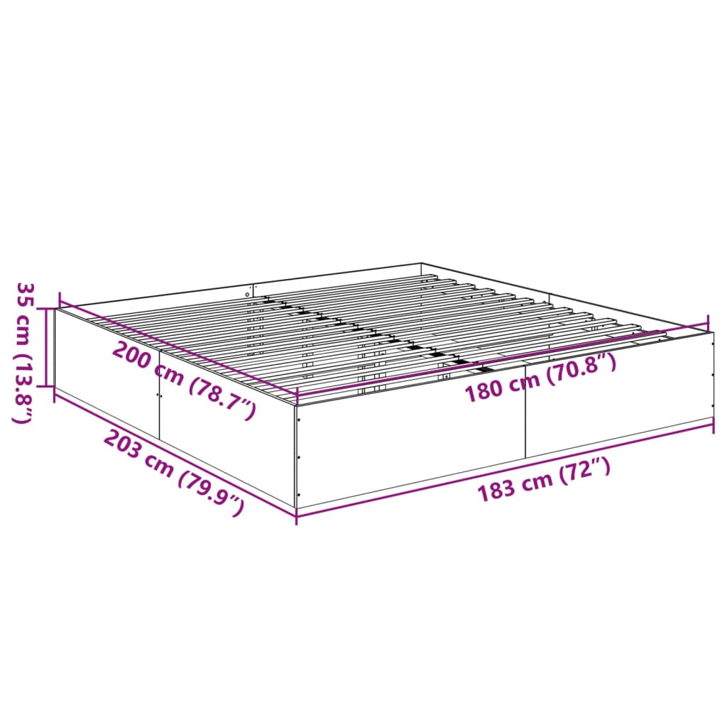 Bed Frame Grey Sonoma 180X200 Cm Super King Engineered Wood