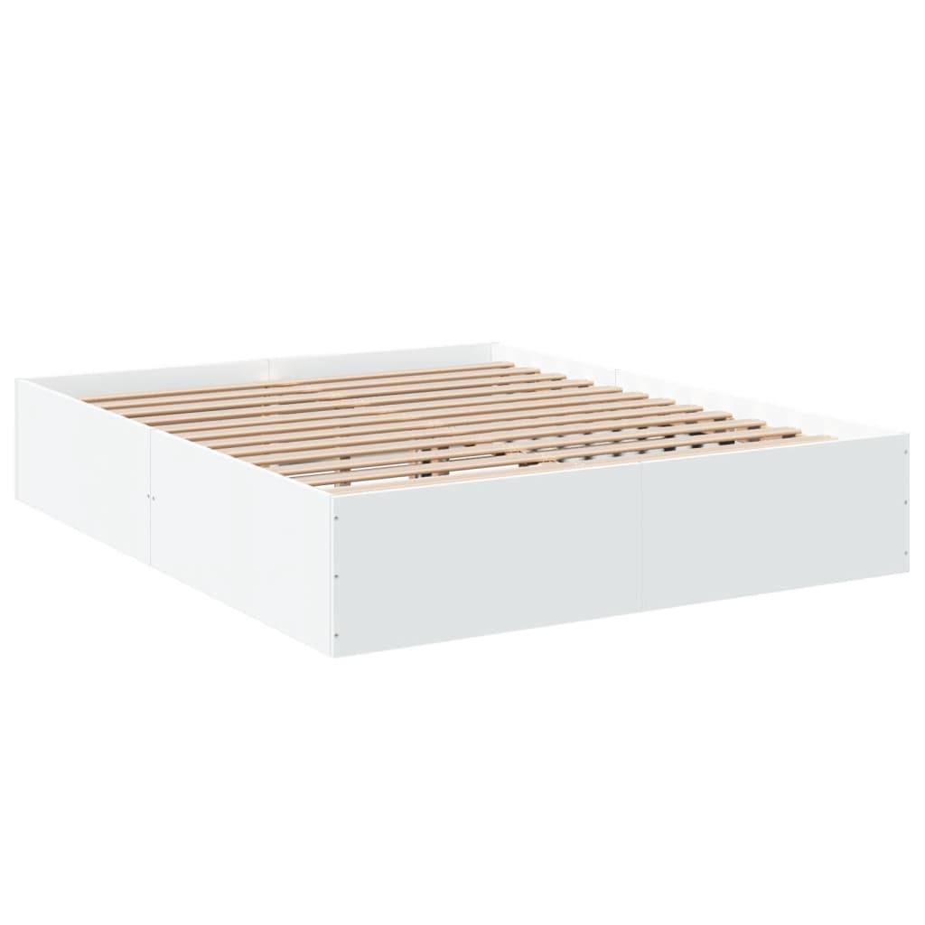 Bed Frame White 150X200 Cm King Size Engineered Wood