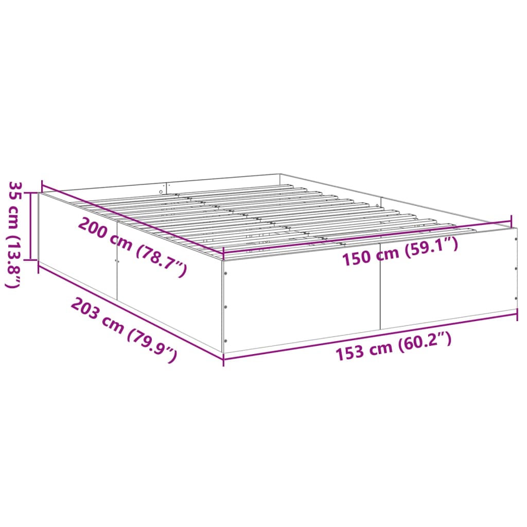 Bed Frame White 150X200 Cm King Size Engineered Wood