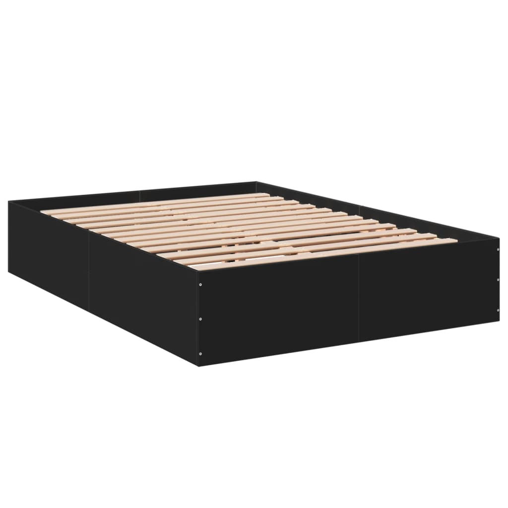 Bed Frame Black 135X190 Cm Double Engineered Wood