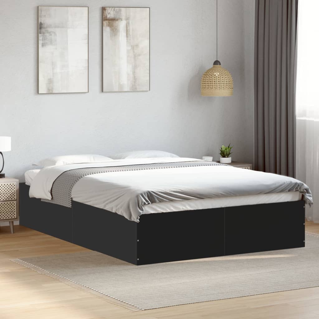 Bed Frame Black 135X190 Cm Double Engineered Wood