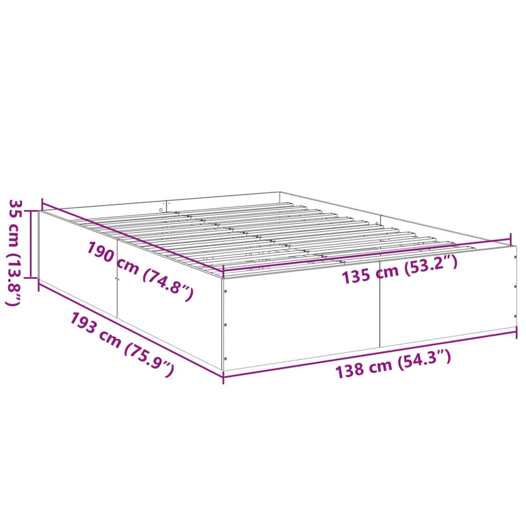 Bed Frame Sonoma Oak 135X190 Cm Double Engineered Wood