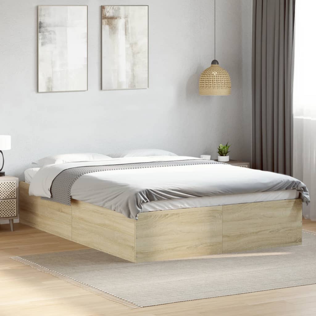 Bed Frame Sonoma Oak 135X190 Cm Double Engineered Wood