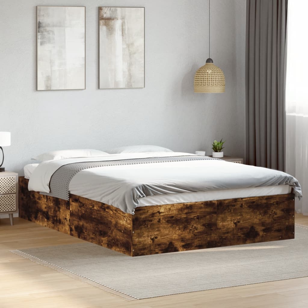 Bed Frame Smoked Oak 135X190 Cm Double Engineered Wood