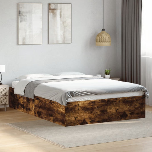 Bed Frame Smoked Oak 135X190 Cm Double Engineered Wood