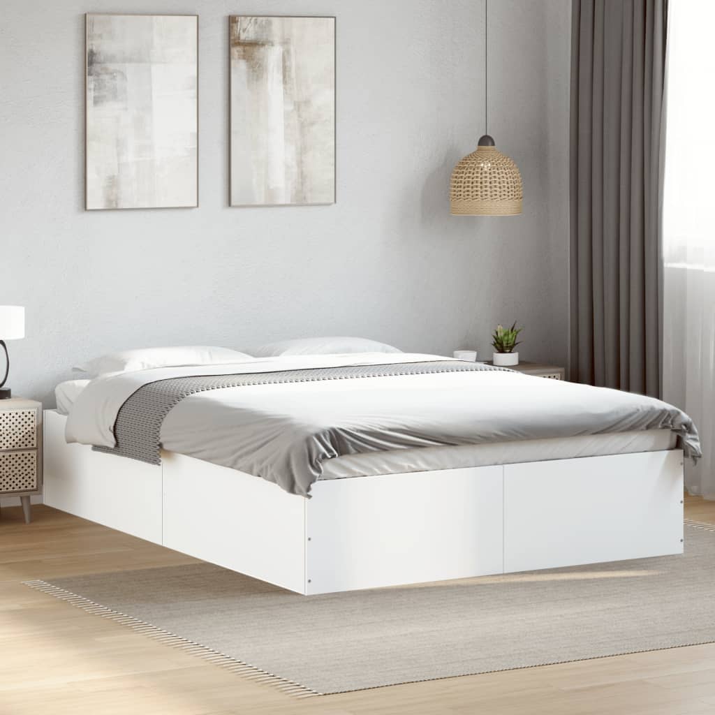 Bed Frame White 120X190 Cm Small Double Engineered Wood