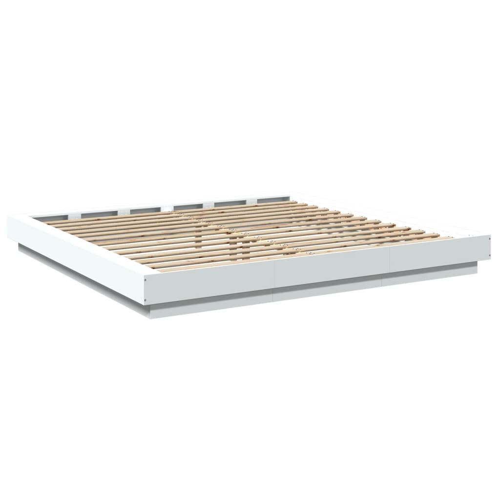 Bed Frame With Led Lights White 180X200 Cm Super King Engineered Wood