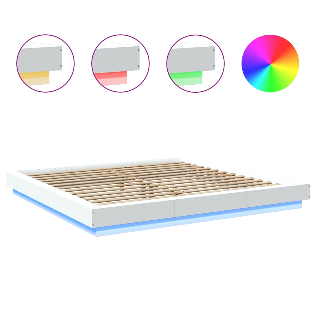 Bed Frame With Led Lights White 180X200 Cm Super King Engineered Wood