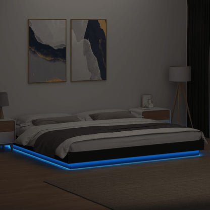 Bed Frame With Led Lights Black 180X200 Cm Super King Engineered Wood