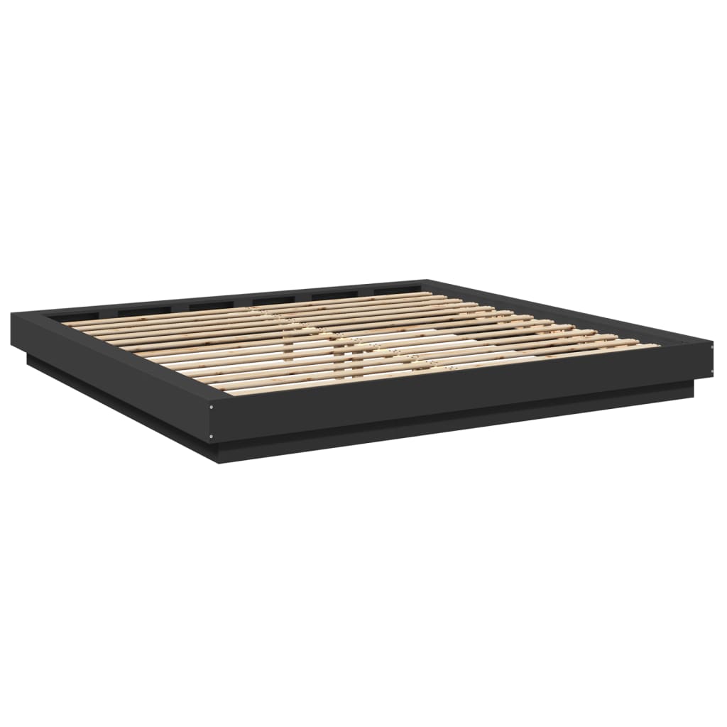 Bed Frame With Led Lights Black 180X200 Cm Super King Engineered Wood