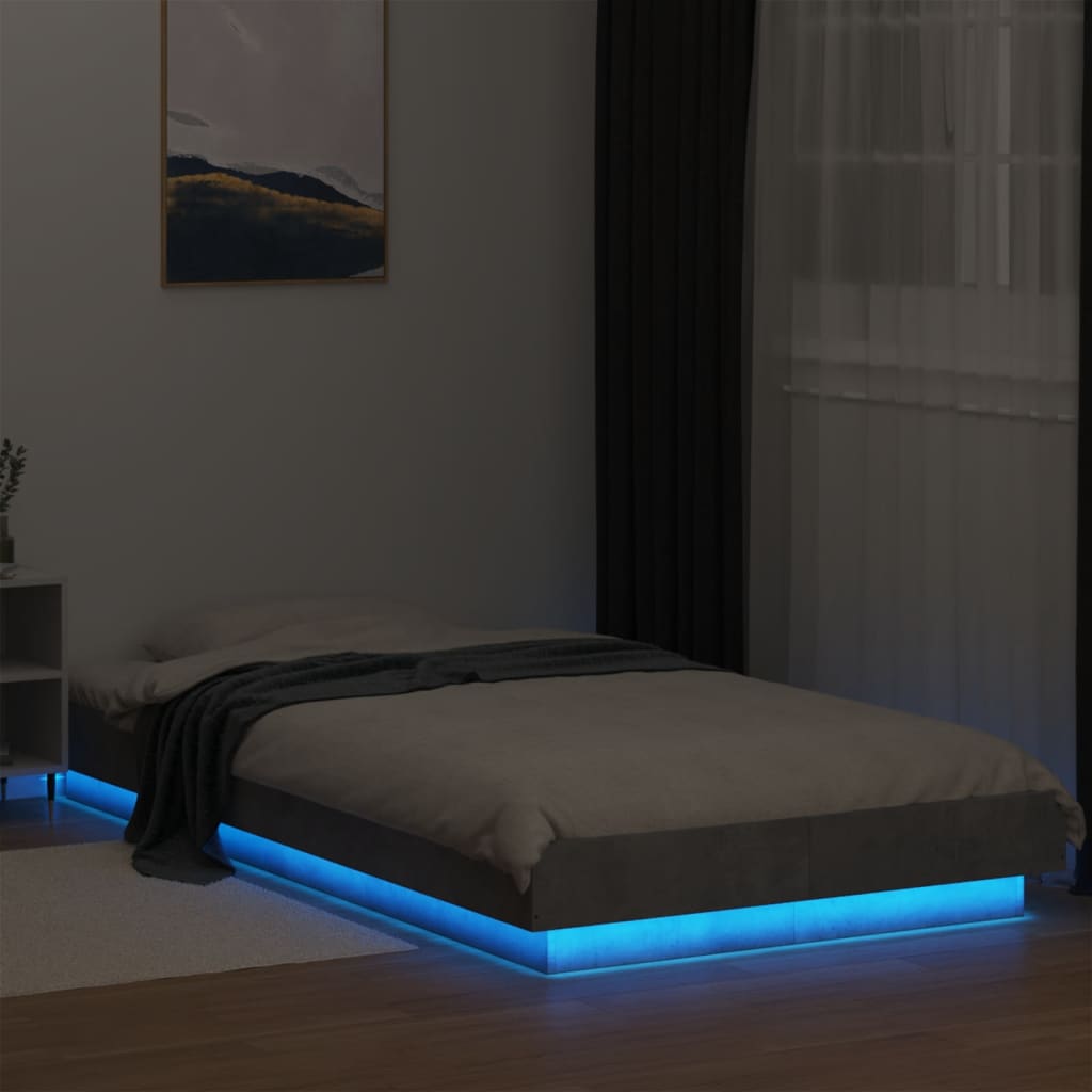 Bed Frame With Led Lights Concrete Grey 90X190 Cm Single Engineered Wood