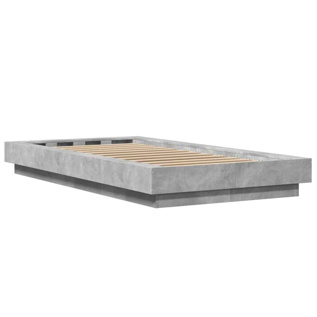 Bed Frame With Led Lights Concrete Grey 90X190 Cm Single Engineered Wood