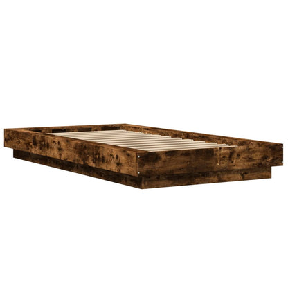 Bed Frame With Led Lights Smoked Oak 90X190 Cm Single Engineered Wood