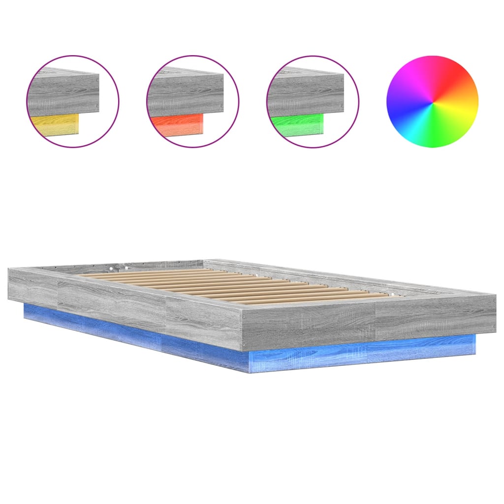 Bed Frame With Led Lights Grey Sonoma 90X190 Cm Single Engineered Wood