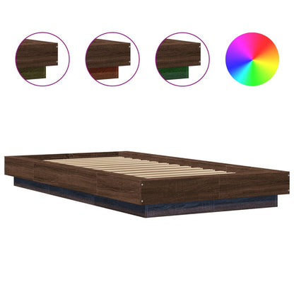 Bed Frame With Led Lights Brown Oak 90X190 Cm Single Engineered Wood