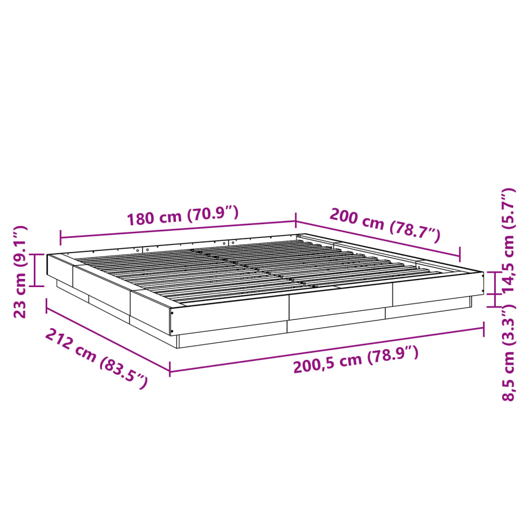 Bed Frame Black 180X200 Super King Cm Engineered Wood