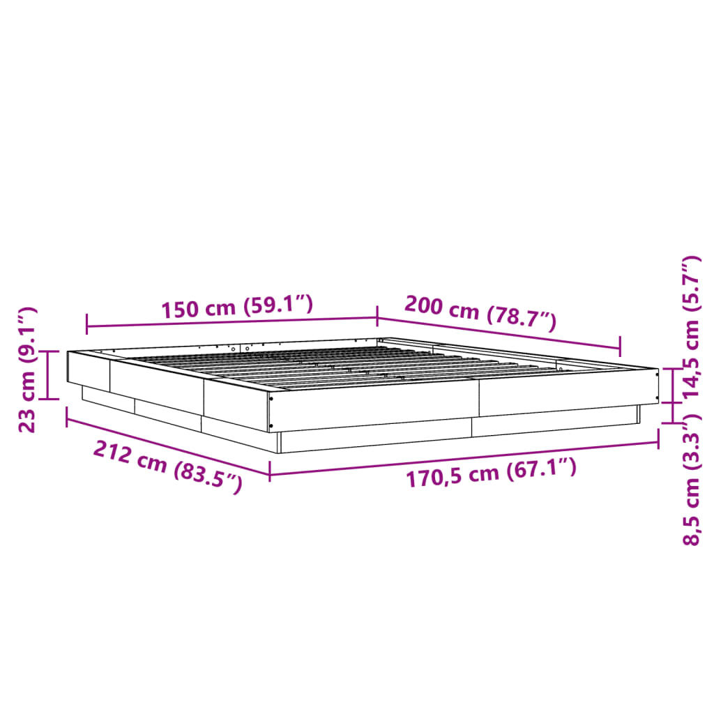 Bed Frame Black 150X200 King Size Cm Engineered Wood