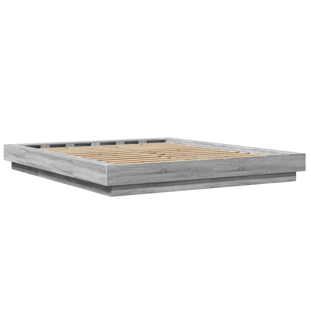 Bed Frame Grey Sonoma 150X200 King Size Cm Engineered Wood