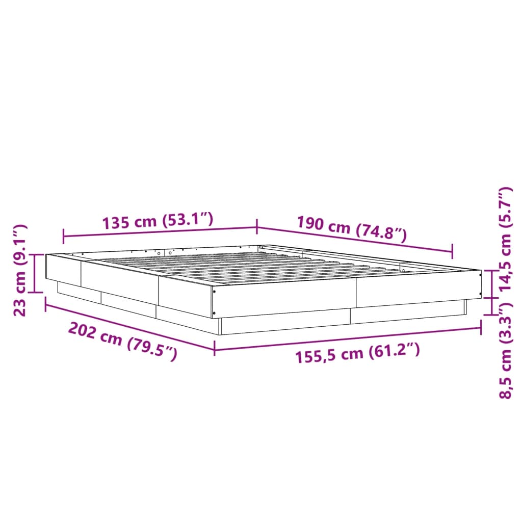 Bed Frame Sonoma Oak 135X190 Cm Double Engineered Wood