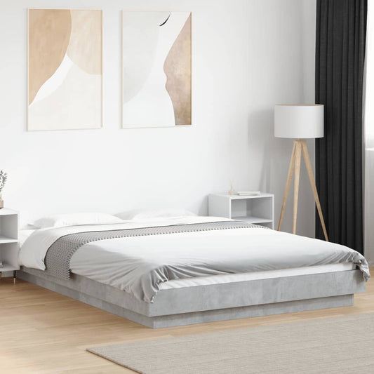 Bed Frame Concrete Grey 135X190 Cm Double Engineered Wood